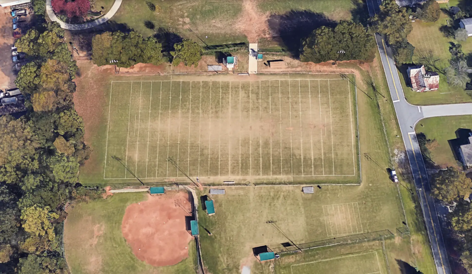 Aerial map of Grays Mill Park showing festival booth layout